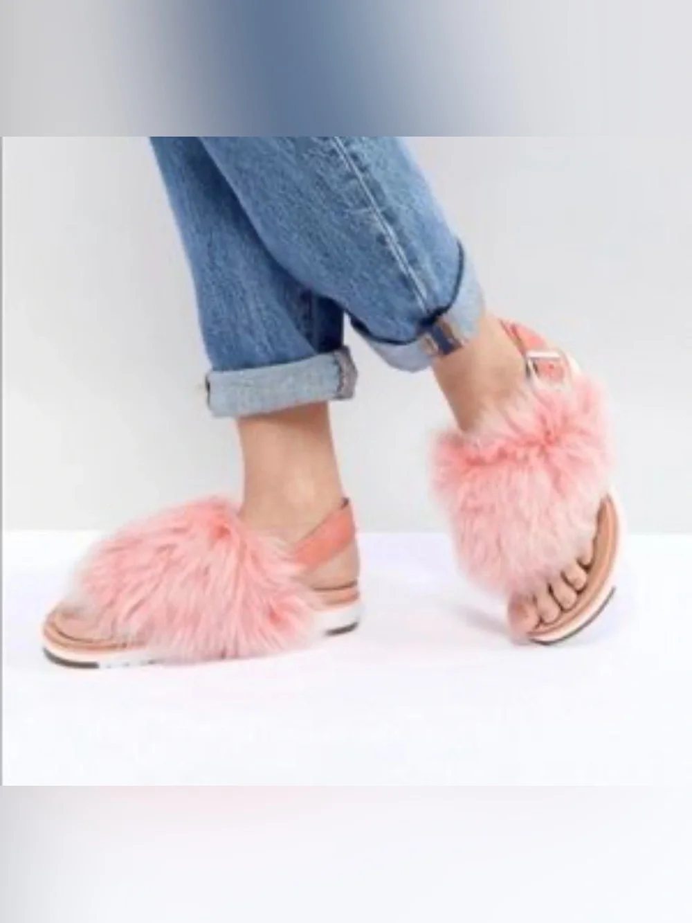 UGG Girls Pink Faux Fur Slide Sandals